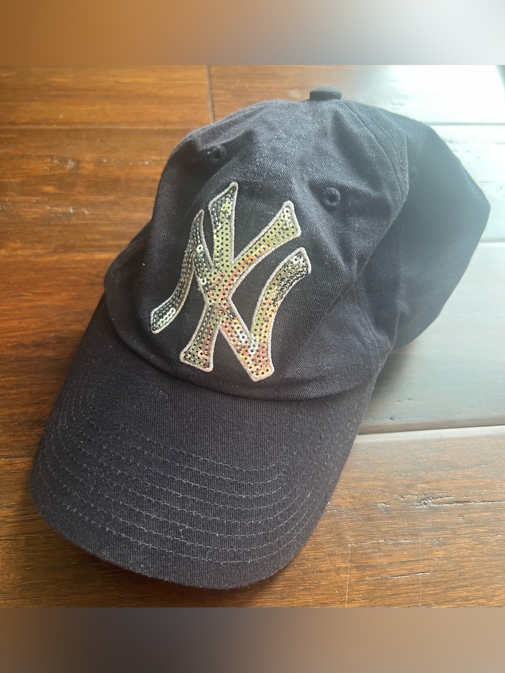 PINK Victoria's Secret Navy Baseball Hat with Iridescent Sequin NY Yankees Logo